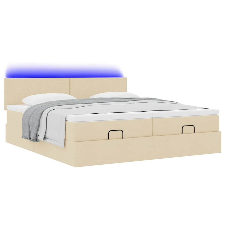 Ottoman bed met matrassen en LED's 200x200cm stof crèmekleurig