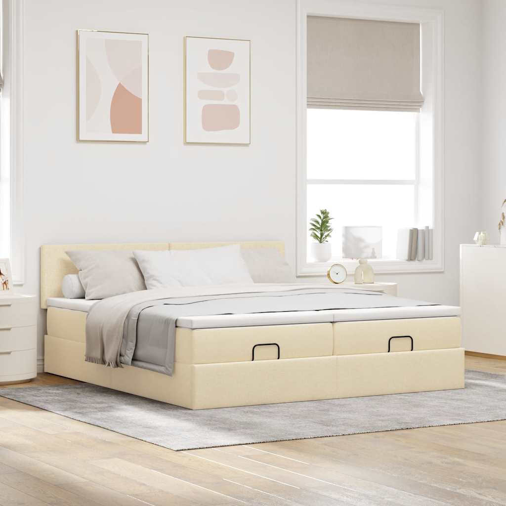 Ottoman bed met matrassen en LED's 200x200cm stof crèmekleurig