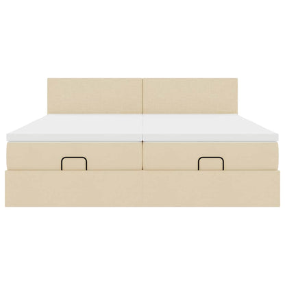 Ottoman bed met matrassen en LED's 200x200cm stof crèmekleurig