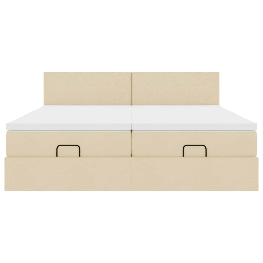 Ottoman bed met matrassen en LED's 200x200cm stof crèmekleurig