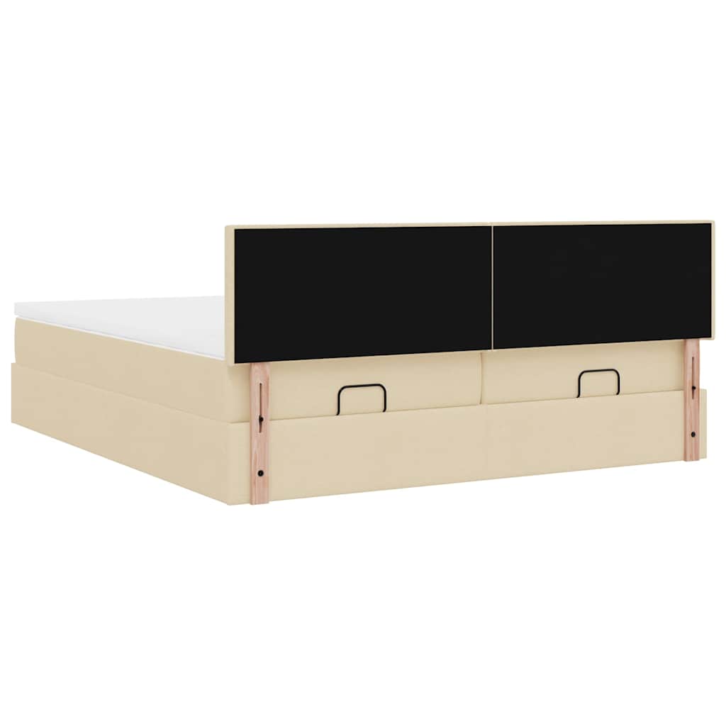 Ottoman bed met matrassen en LED's 200x200cm stof crèmekleurig