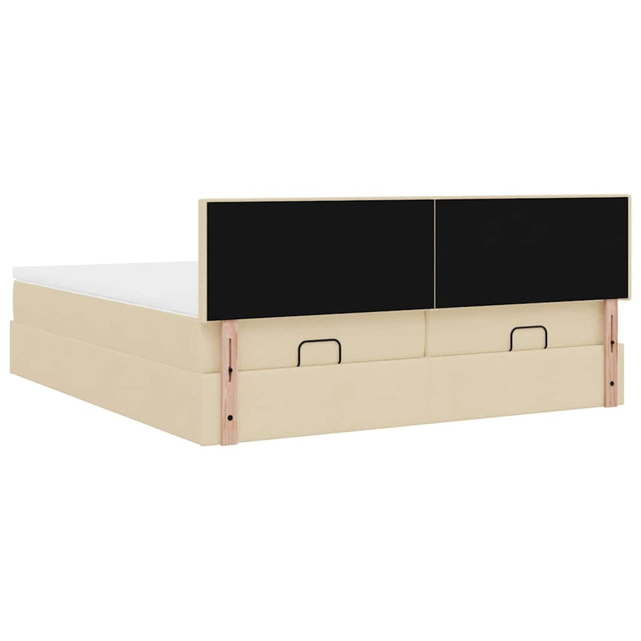 Ottoman bed met matrassen en LED's 200x200cm stof crèmekleurig