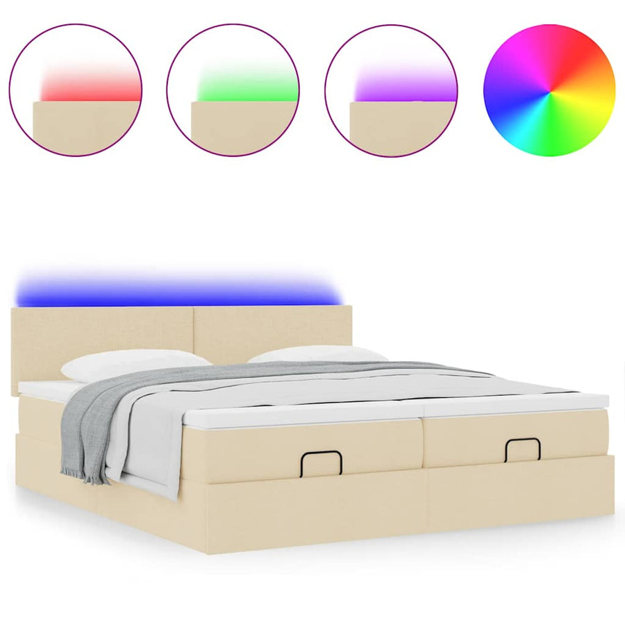 Ottoman bed met matrassen en LED's 200x200cm stof crèmekleurig