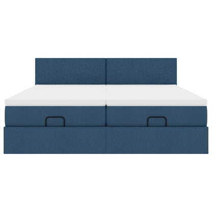 Ottoman bed met matrassen en LED's 200x200cm stof blauw