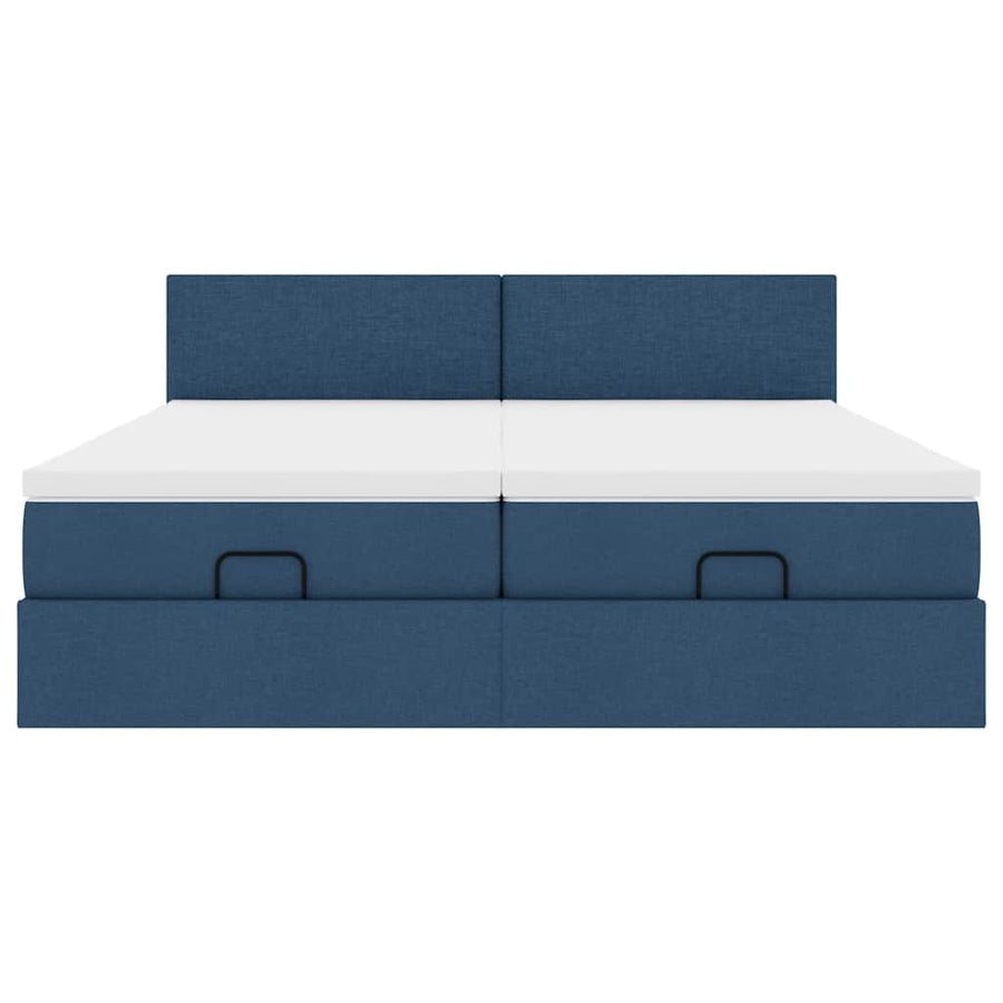 Ottoman bed met matrassen en LED's 200x200cm stof blauw