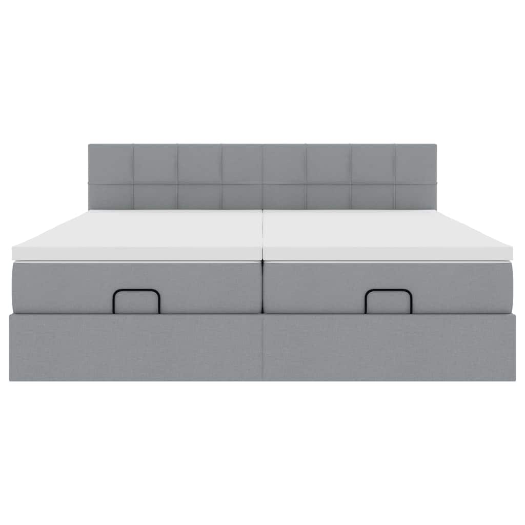 Ottoman bed met matrassen en LED's 160x200cm stof lichtgrijs
