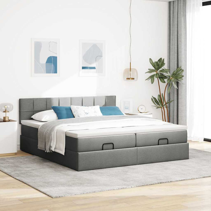 Ottoman bed met matrassen en LED's 160x200cm stof donkergrijs