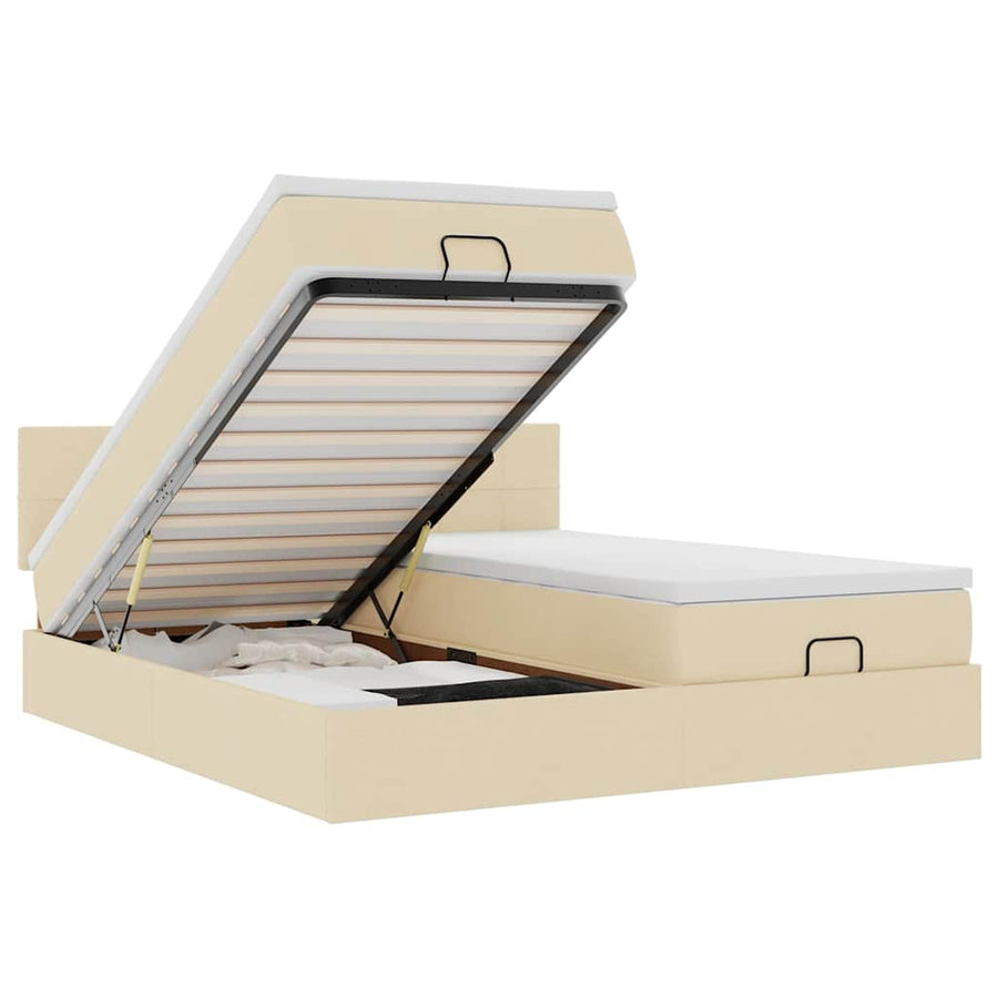 Ottoman bed met matrassen en LED's 160x200cm stof crèmekleurig