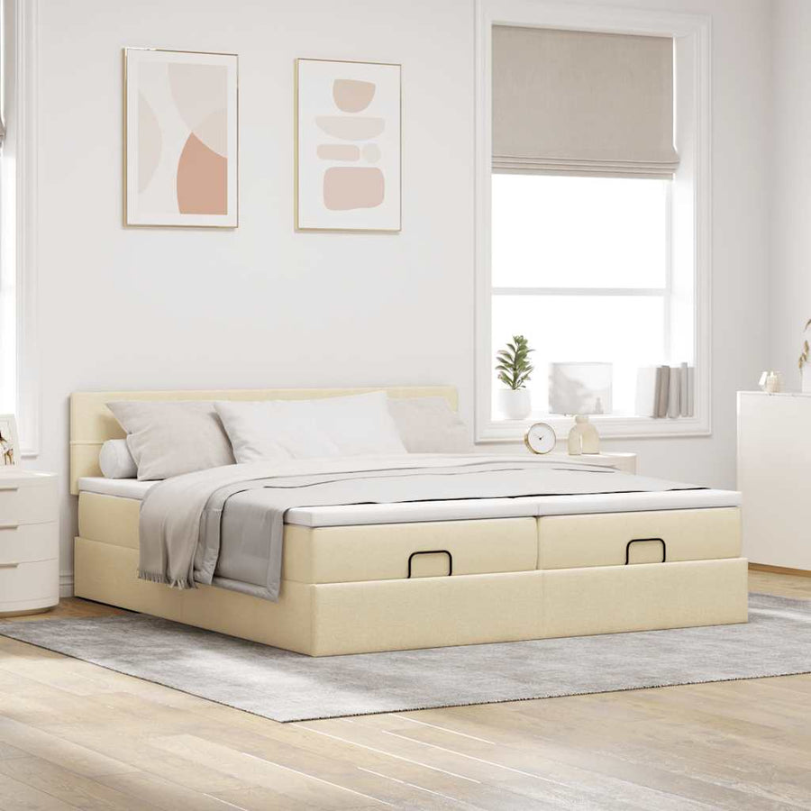 Ottoman bed met matrassen en LED's 160x200cm stof crèmekleurig