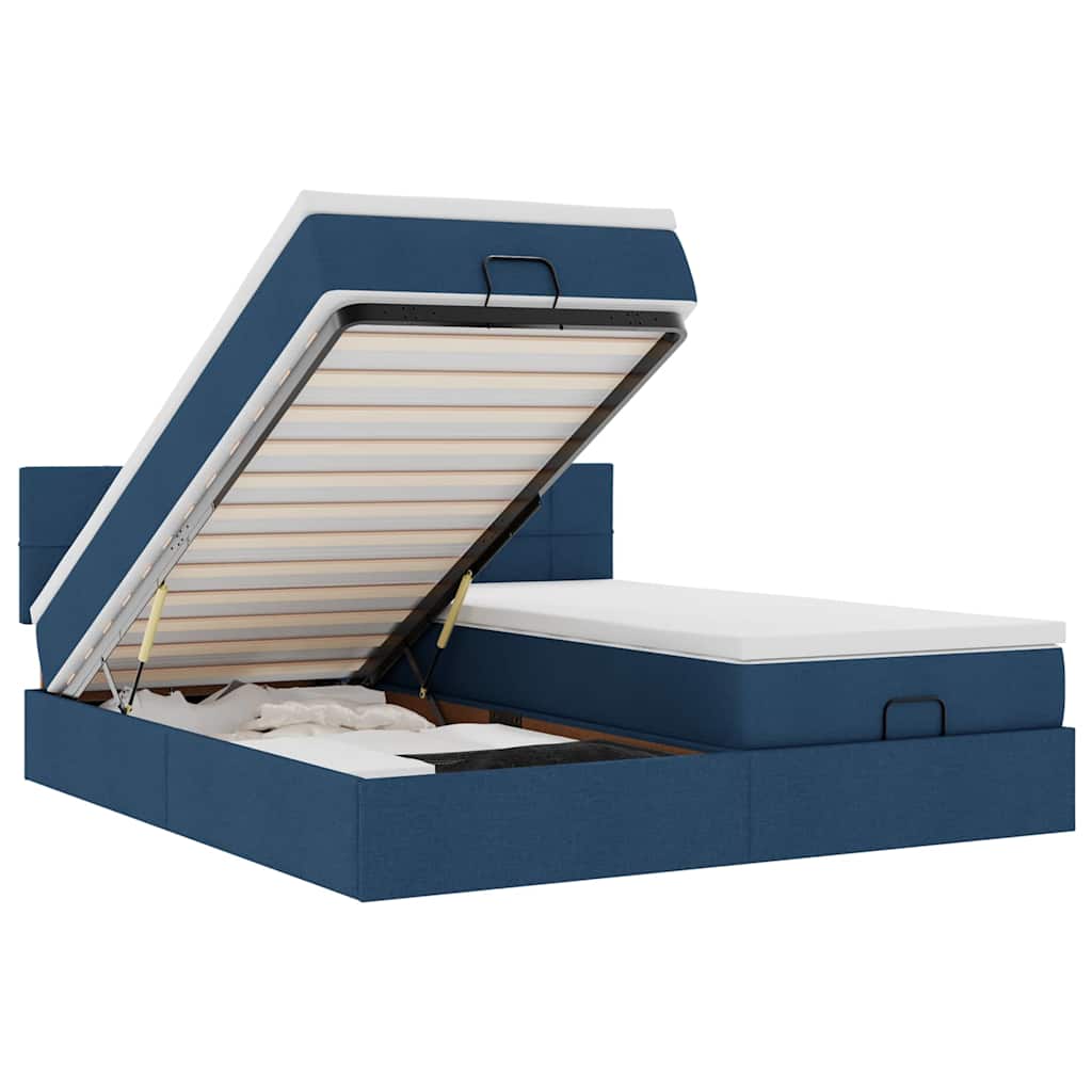 Ottoman bed met matrassen en LED's 160x200cm stof blauw