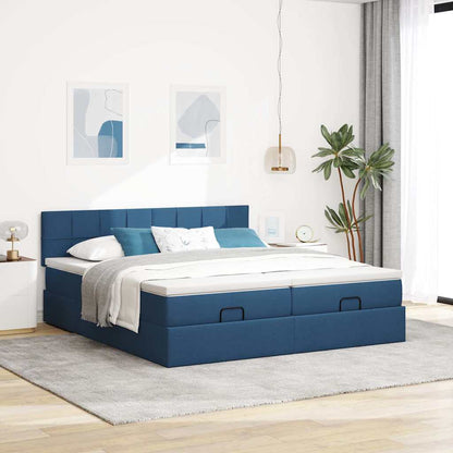 Ottoman bed met matrassen en LED's 160x200cm stof blauw