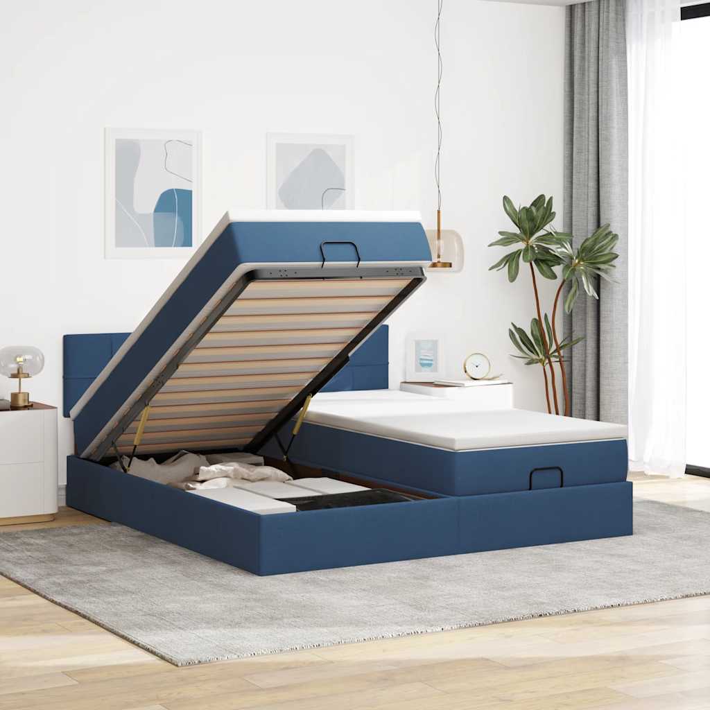 Ottoman bed met matrassen en LED's 160x200cm stof blauw