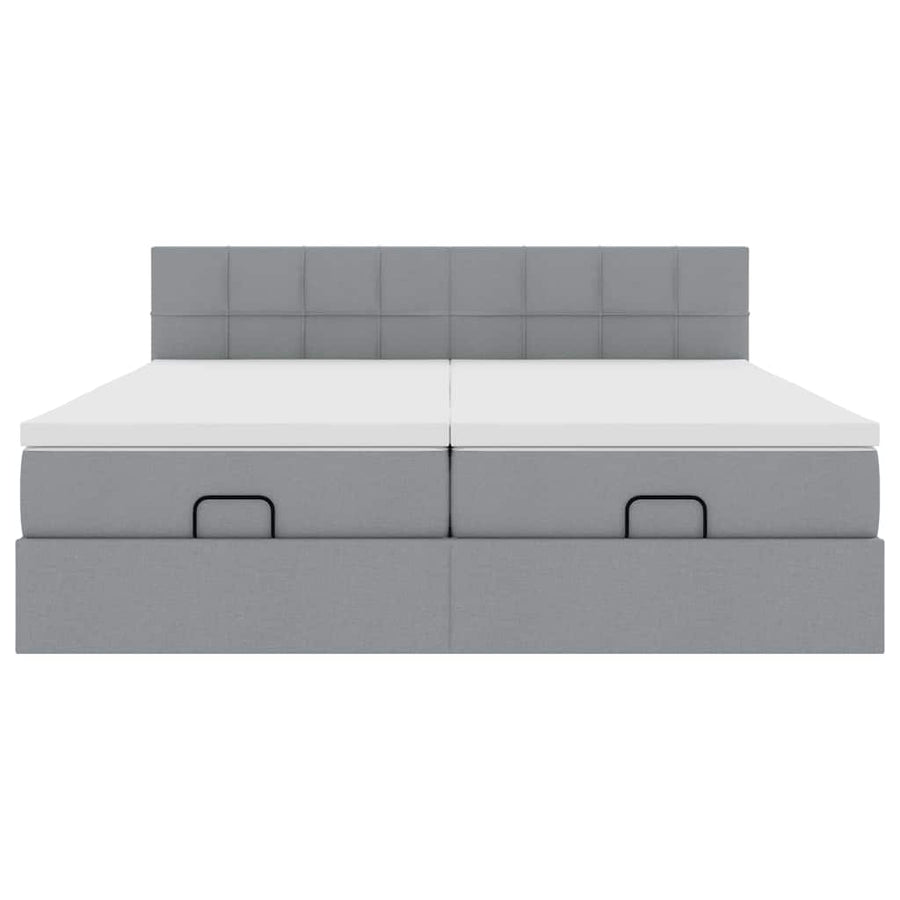 Ottoman bed met matrassen en LED's 180x200cm stof lichtgrijs