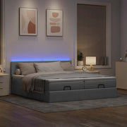 Ottoman bed 180x200 cm stof lichtgrijs met opbergruimte en LED