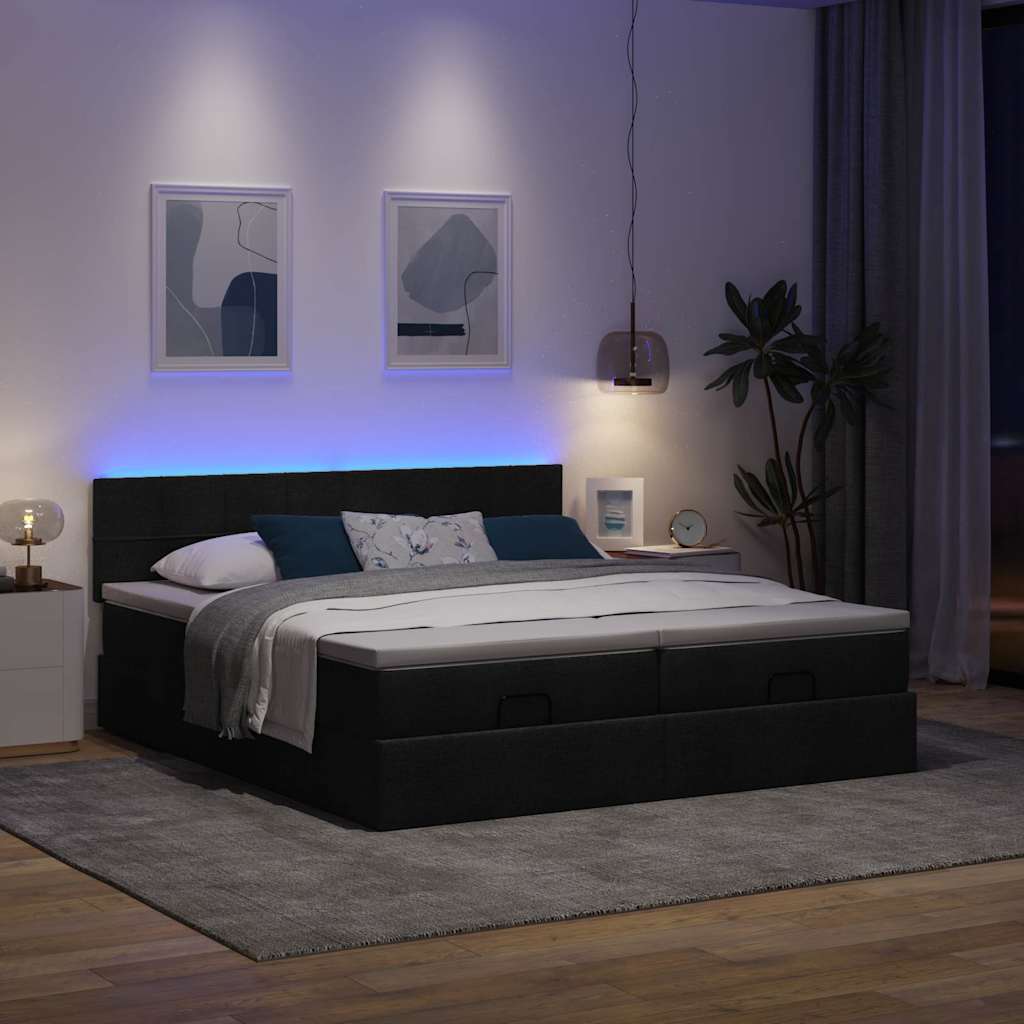 Ottoman bed met matrassen en LED's 180x200cm stof zwart