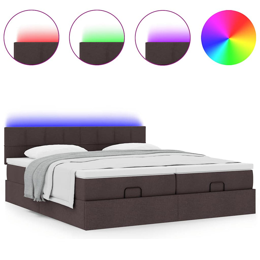 Ottoman bed met matrassen en LED's 180x200cm stof donkerbruin