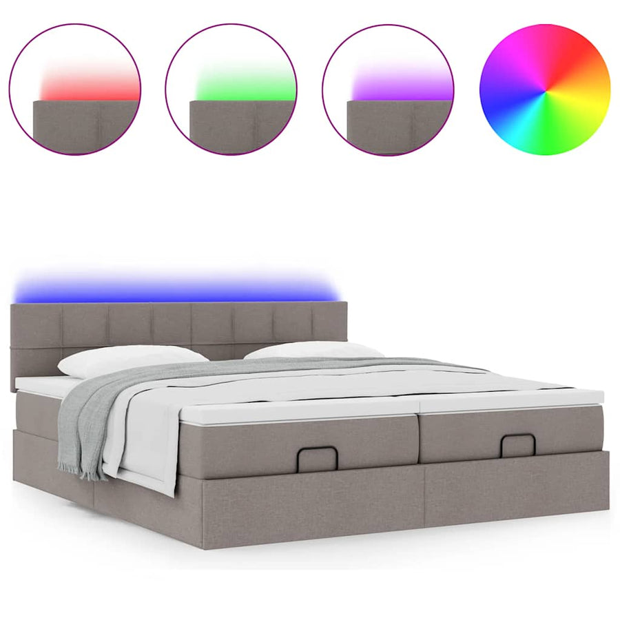 Ottoman bed met matrassen en LED's 180x200cm stof taupe