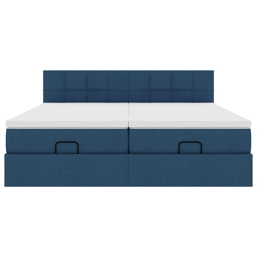 Ottoman bed met matrassen en LED's 180x200cm stof blauw