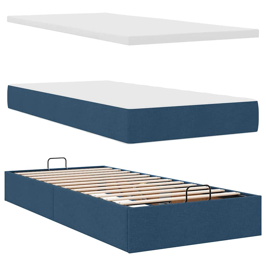 Ottoman bed met matrassen en LED's 180x200cm stof blauw