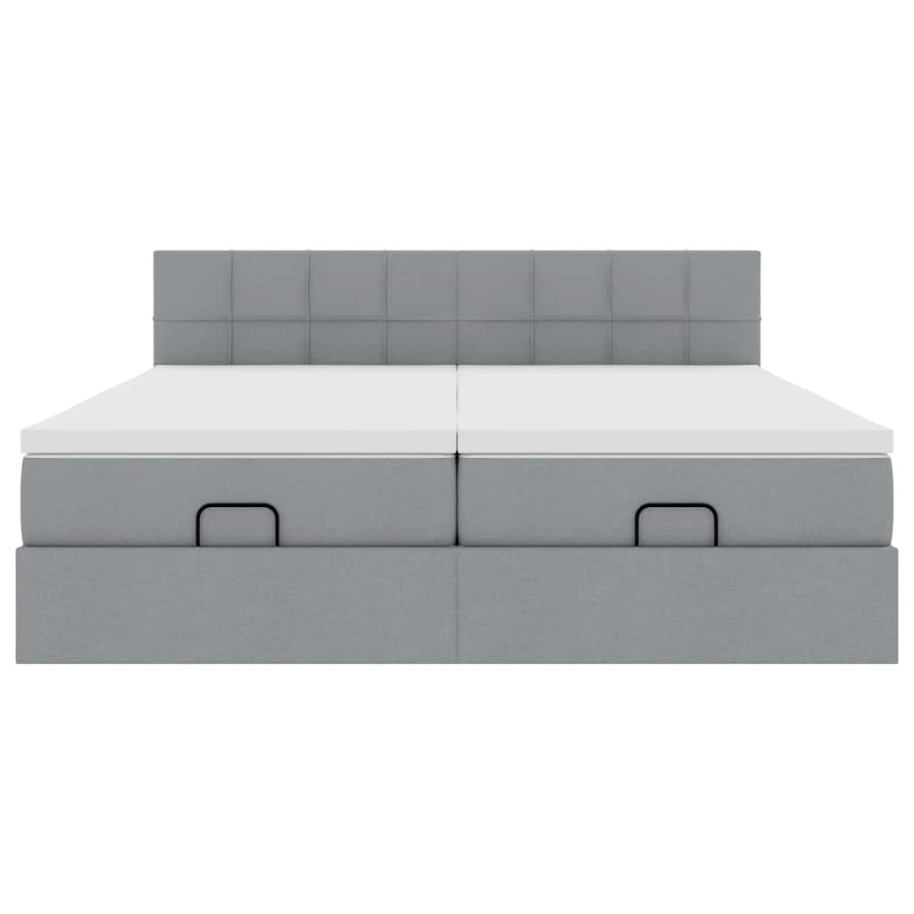 Ottoman bed met matrassen en LED's 200x200cm stof lichtgrijs