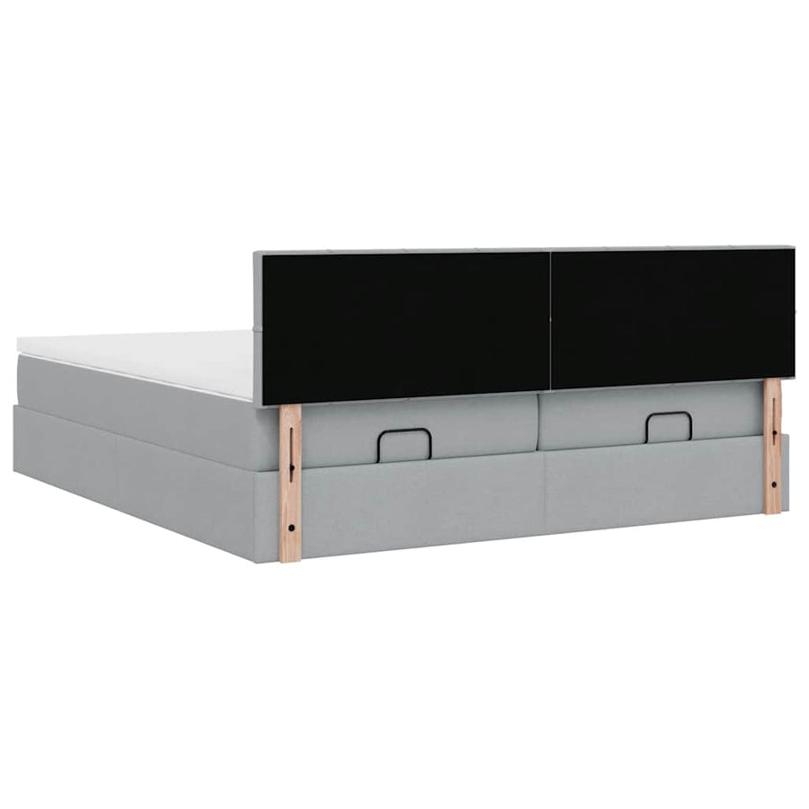 Ottoman bed met matrassen en LED's 200x200cm stof lichtgrijs