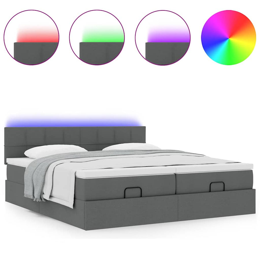 Ottoman bed met matrassen en LED's 200x200cm stof donkergrijs