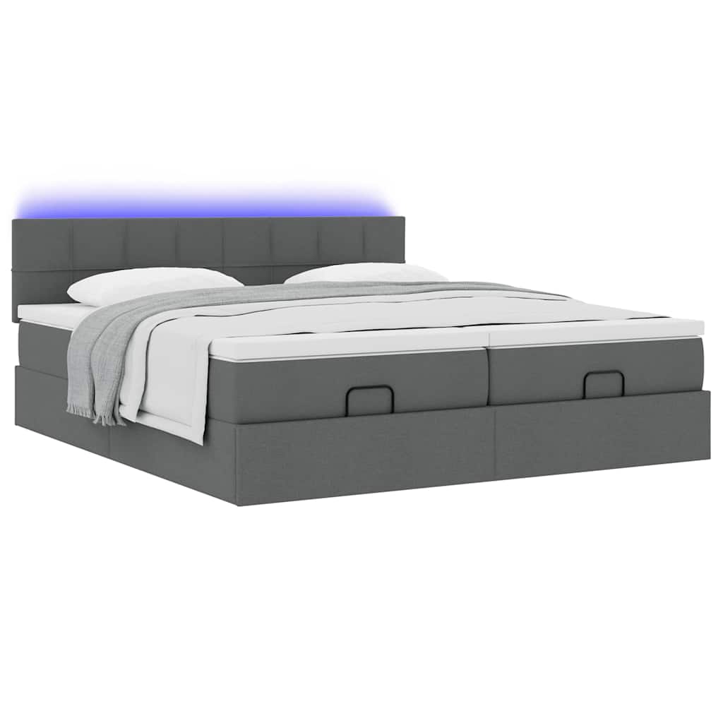 Ottoman bed met matrassen en LED's 200x200cm stof donkergrijs