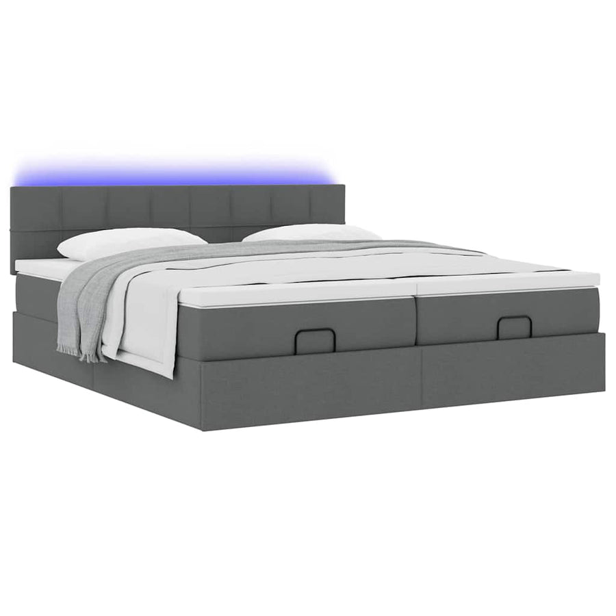 Ottoman bed met matrassen en LED's 200x200cm stof donkergrijs