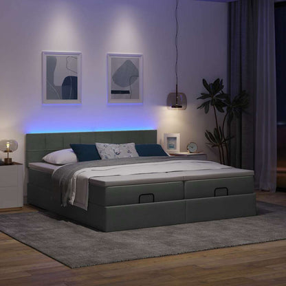 Ottoman bed met matrassen en LED's 200x200cm stof donkergrijs