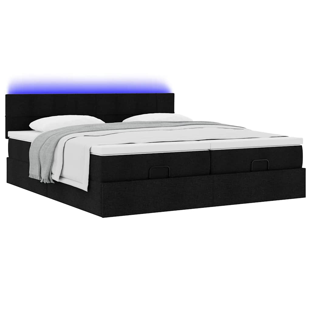 Ottoman bed met matrassen en LED's 200x200cm stof zwart