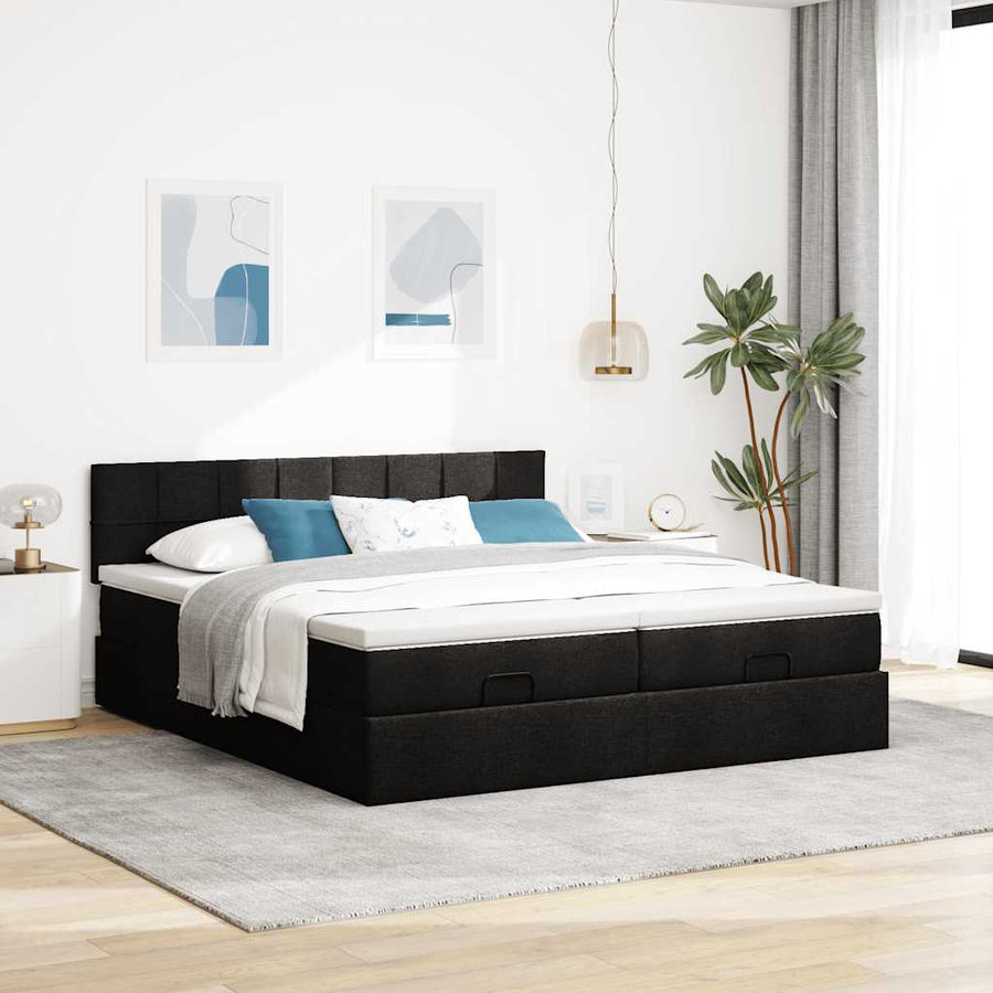 Ottoman bed met matrassen en LED's 200x200cm stof zwart