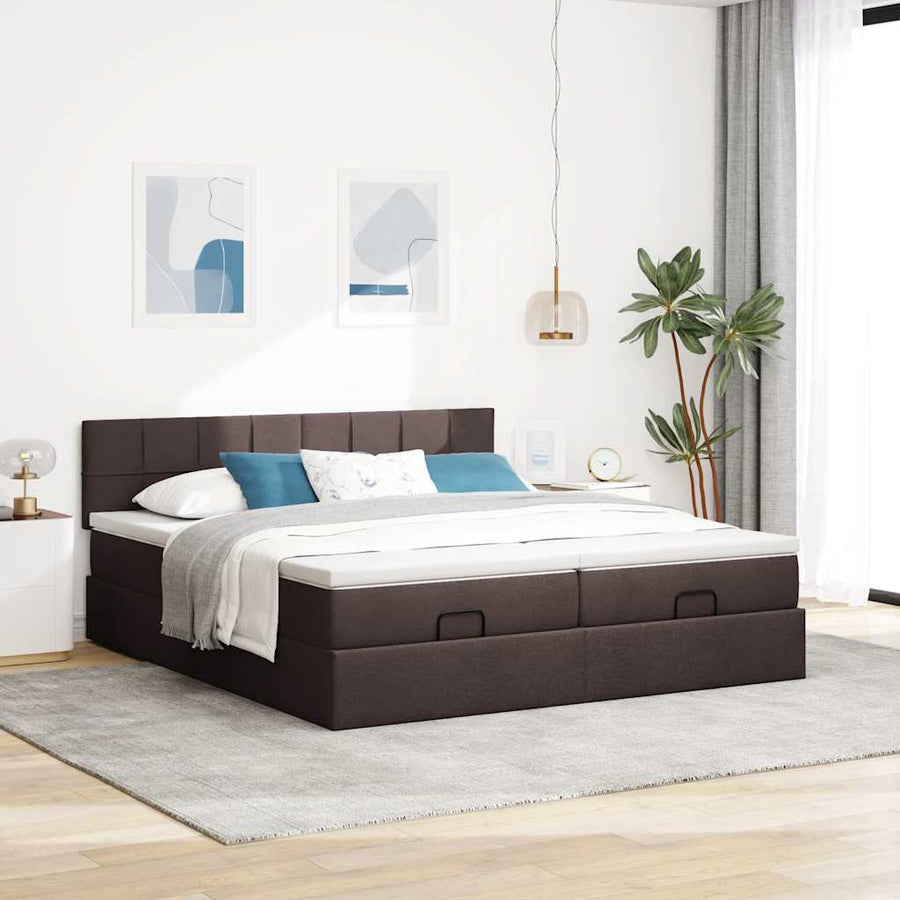 Ottoman bed met matrassen en LED's 200x200cm stof donkerbruin