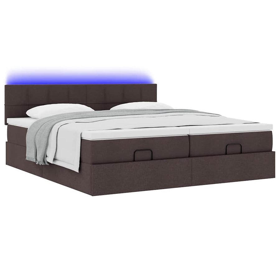 Ottoman bed met matrassen en LED's 200x200cm stof donkerbruin