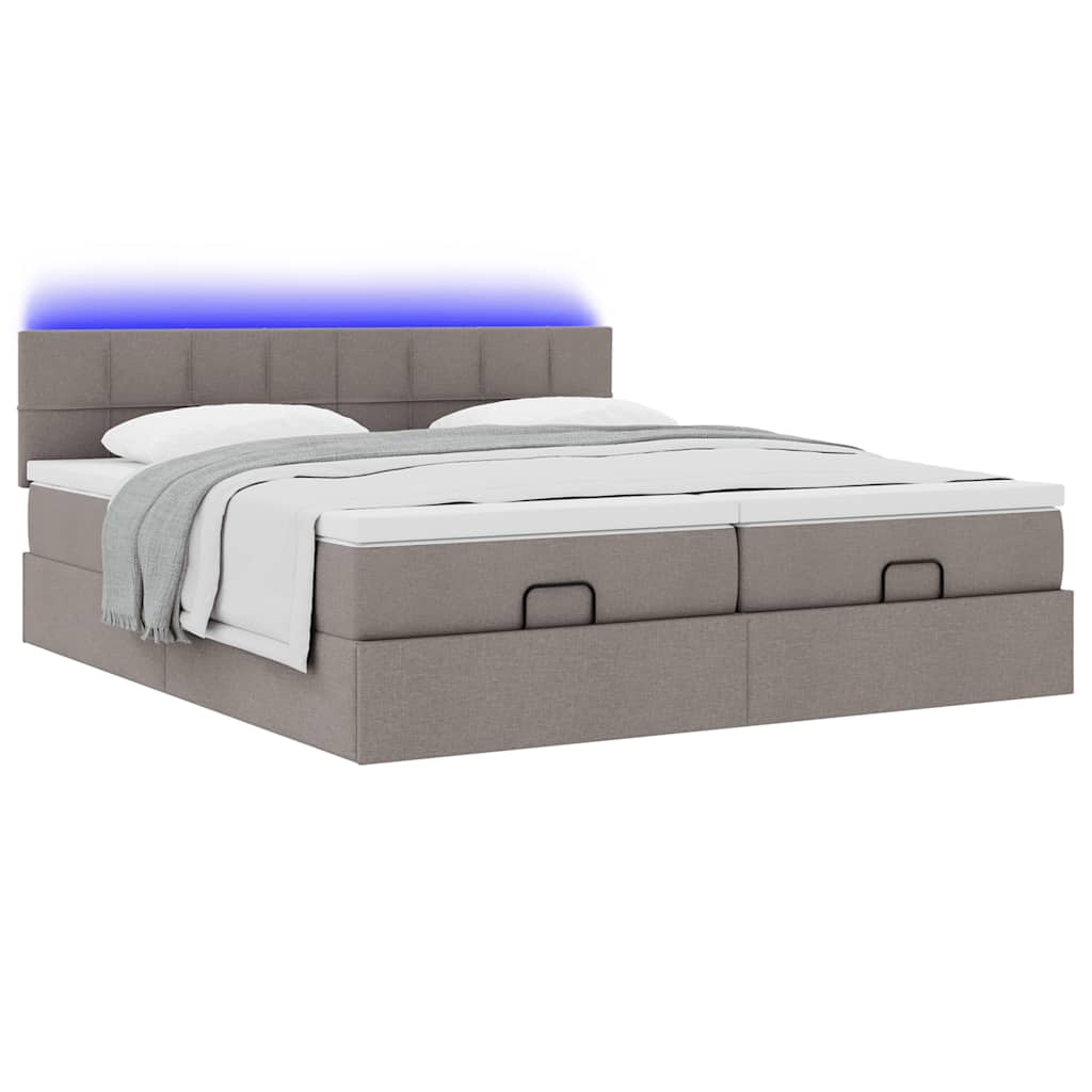 Ottoman bed met matrassen en LED's 200x200cm stof taupe