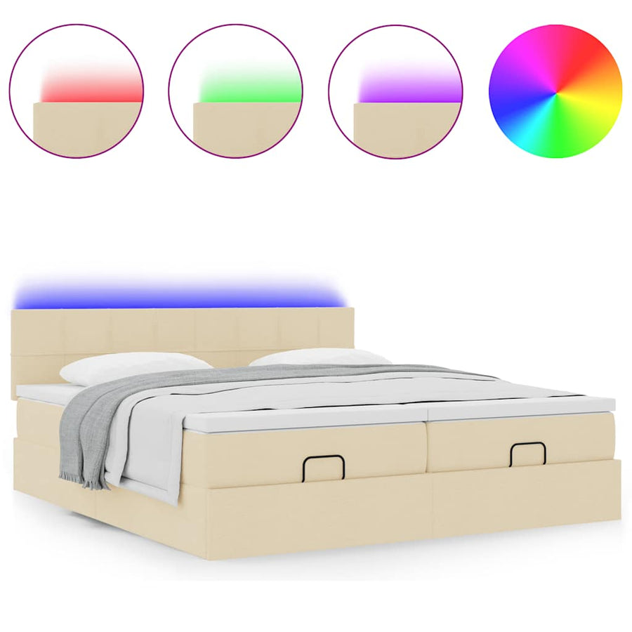 Ottoman bed met matrassen en LED's 200x200cm stof crèmekleurig