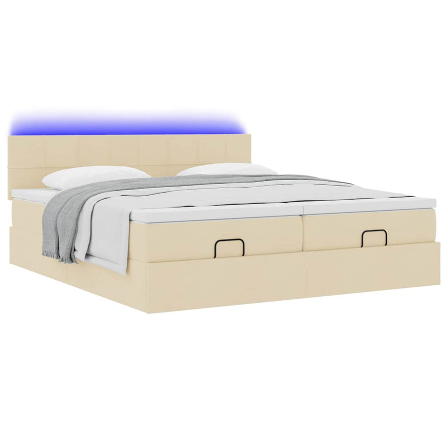 Ottoman bed met matrassen en LED's 200x200cm stof crèmekleurig