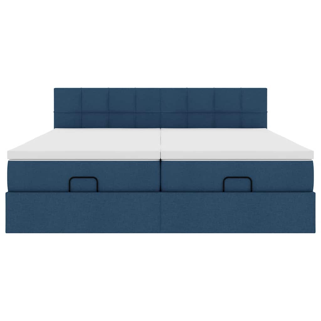 Ottoman bed met matrassen en LED's 200x200cm stof blauw