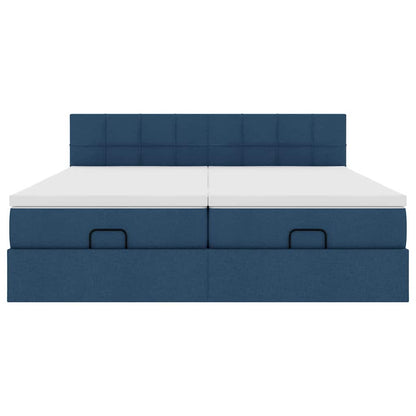 Ottoman bed met matrassen en LED's 200x200cm stof blauw