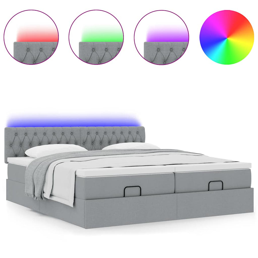 Ottoman bed met matrassen en LED's 160x200cm stof lichtgrijs