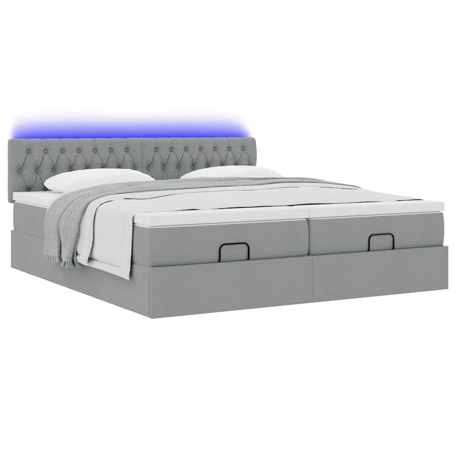 Ottoman bed met matrassen en LED's 160x200cm stof lichtgrijs
