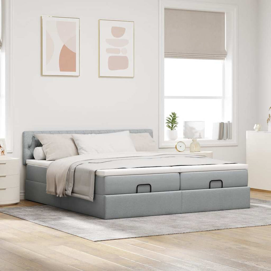 Ottoman bed met matrassen en LED's 160x200cm stof lichtgrijs