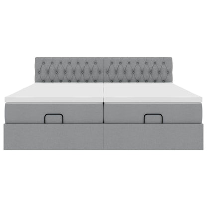 Ottoman bed met matrassen en LED's 160x200cm stof lichtgrijs