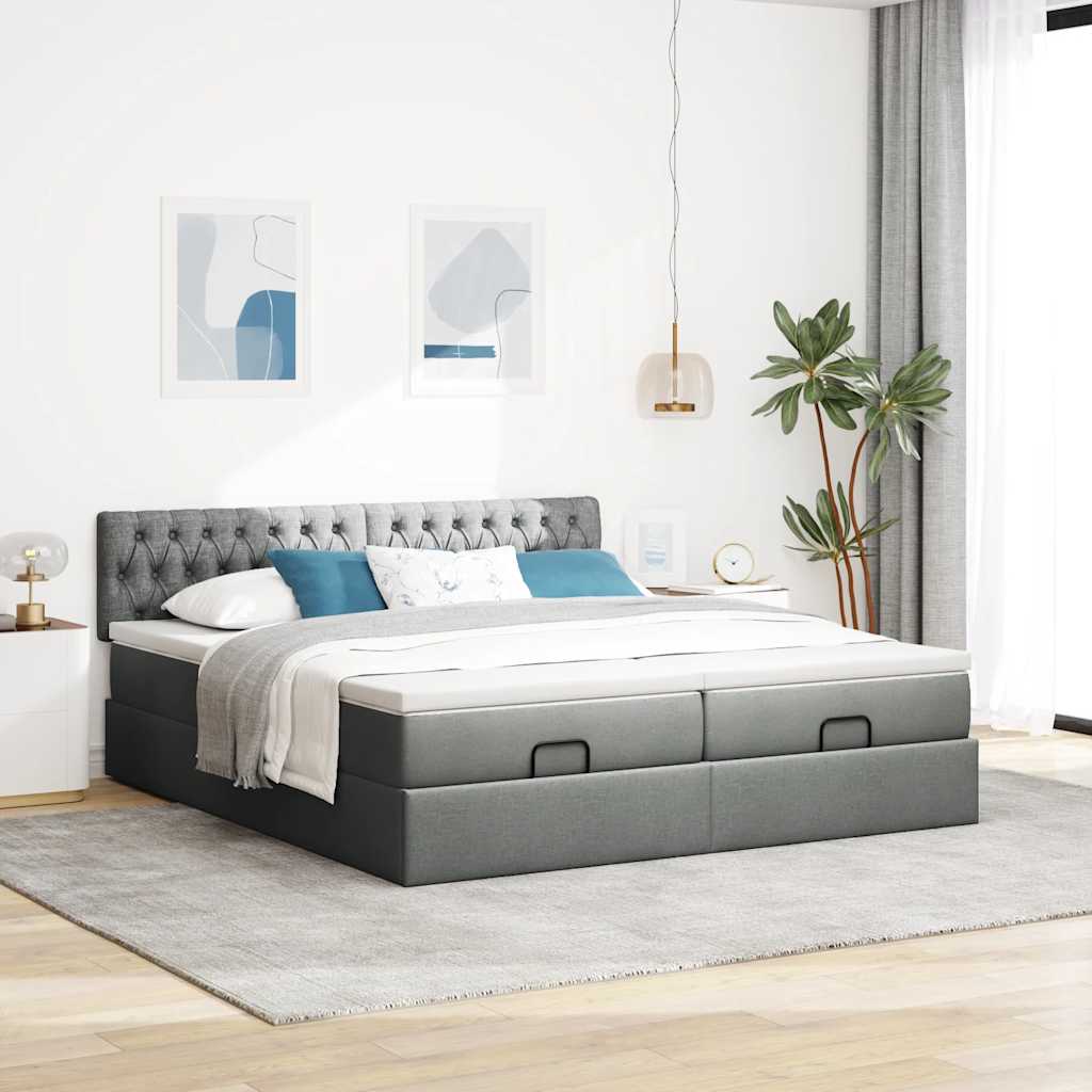 Ottoman bed met matrassen en LED's 160x200cm stof donkergrijs