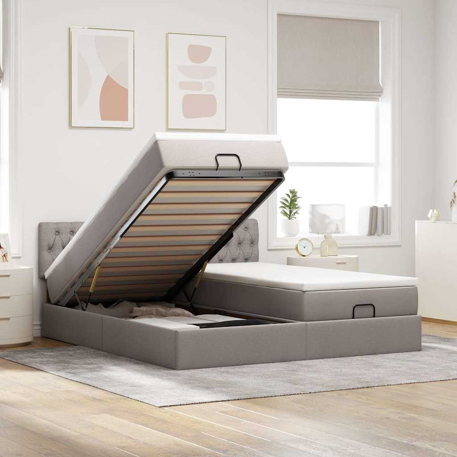 Ottoman bed met matrassen en LED's 160x200cm stof taupe