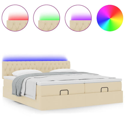 Ottoman bed met matrassen en LED's 160x200cm stof crèmekleurig