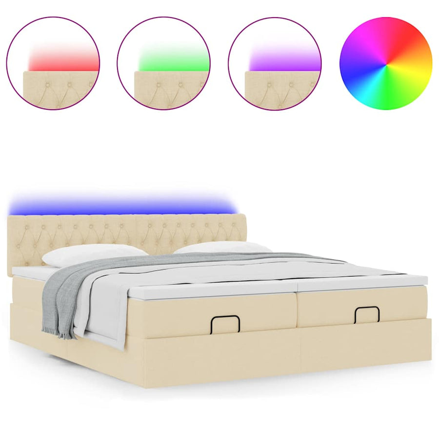 Ottoman bed met matrassen en LED's 160x200cm stof crèmekleurig