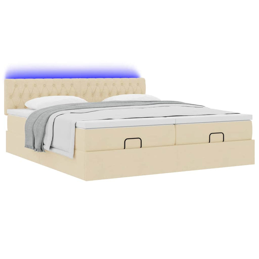 Ottoman bed met matrassen en LED's 160x200cm stof crèmekleurig