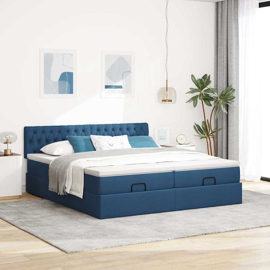 Ottoman bed met matrassen en LED's 160x200cm stof blauw