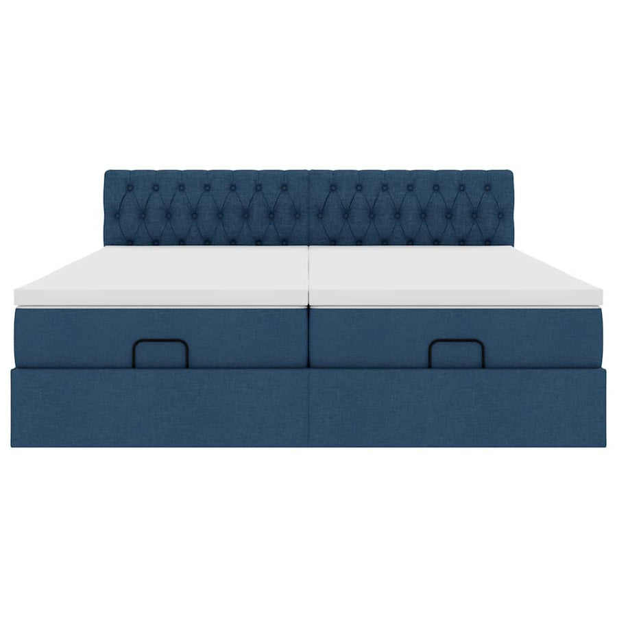 Ottoman bed met matrassen en LED's 160x200cm stof blauw