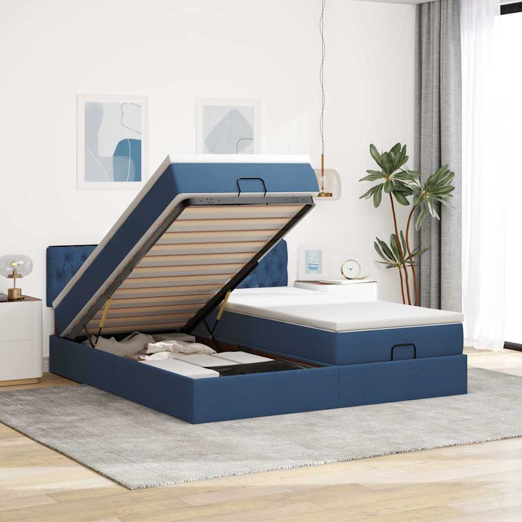 Ottoman bed met matrassen en LED's 160x200cm stof blauw